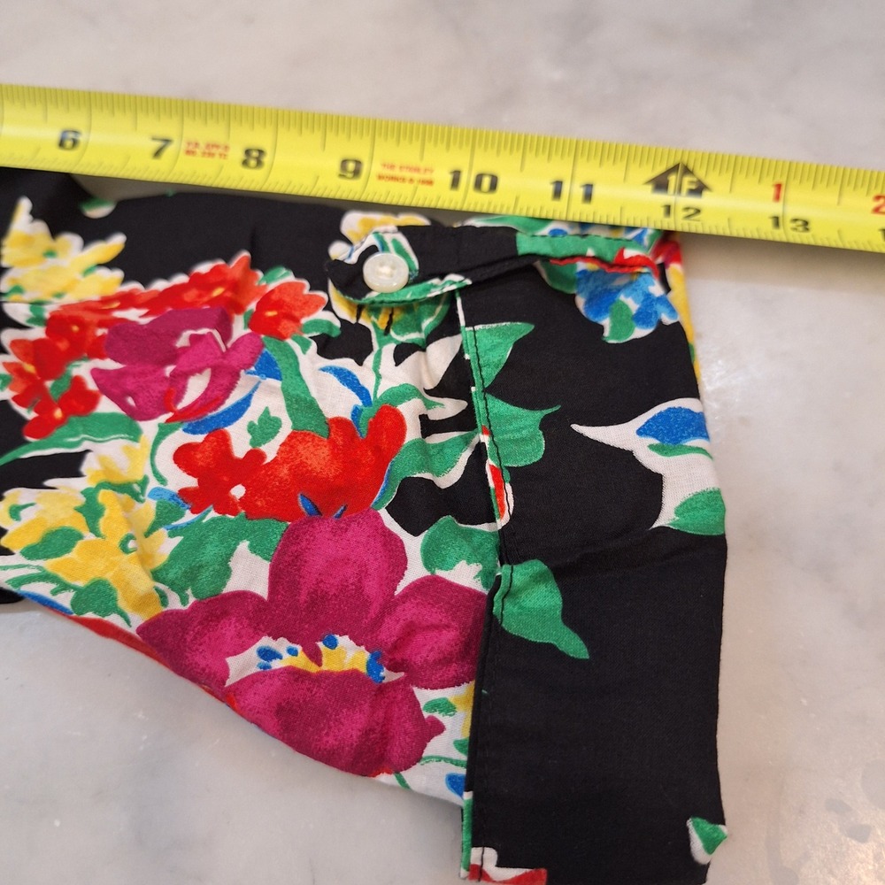 Lauren Ralph Lauren Shirt Dress S Blk Floral Cotton LRL Monogram Mini 3/4 Sleeve - Picture 5 of 9